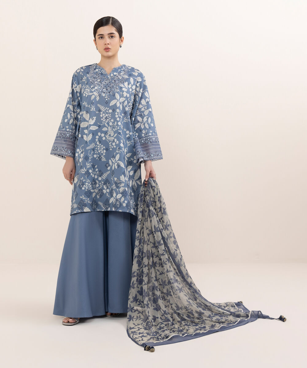 Women's Unstitched Lawn Embroidered Multi Three Piece Suit