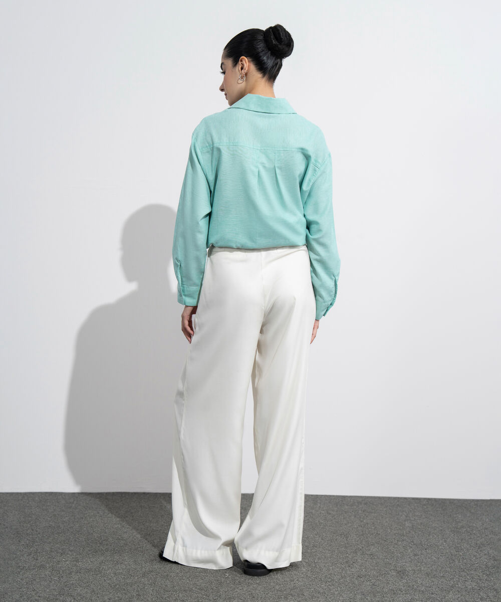 Women's Western Wear White Tailored Wide Leg Pleated Pants