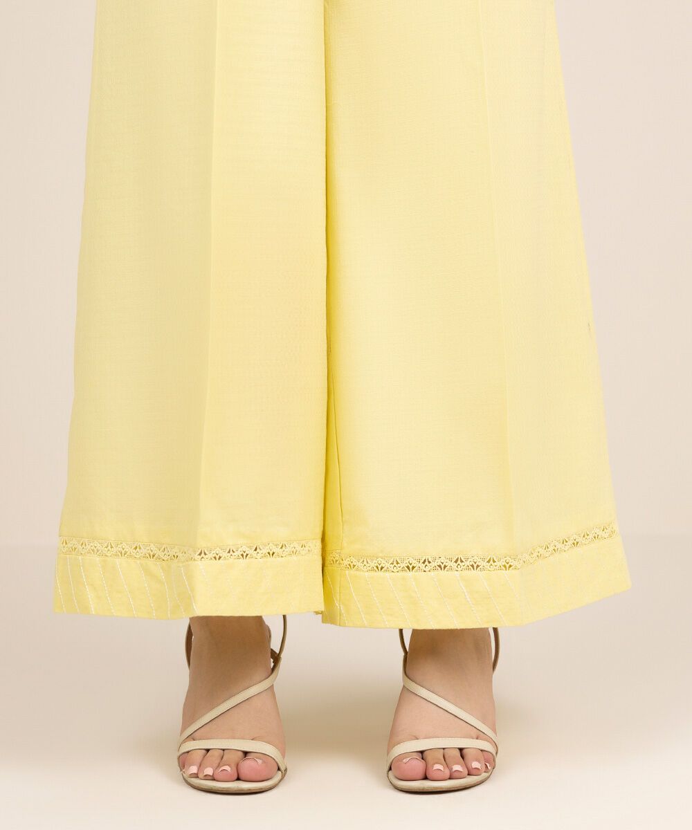 Women's RTW Dobby Yellow Solid Flared Pants