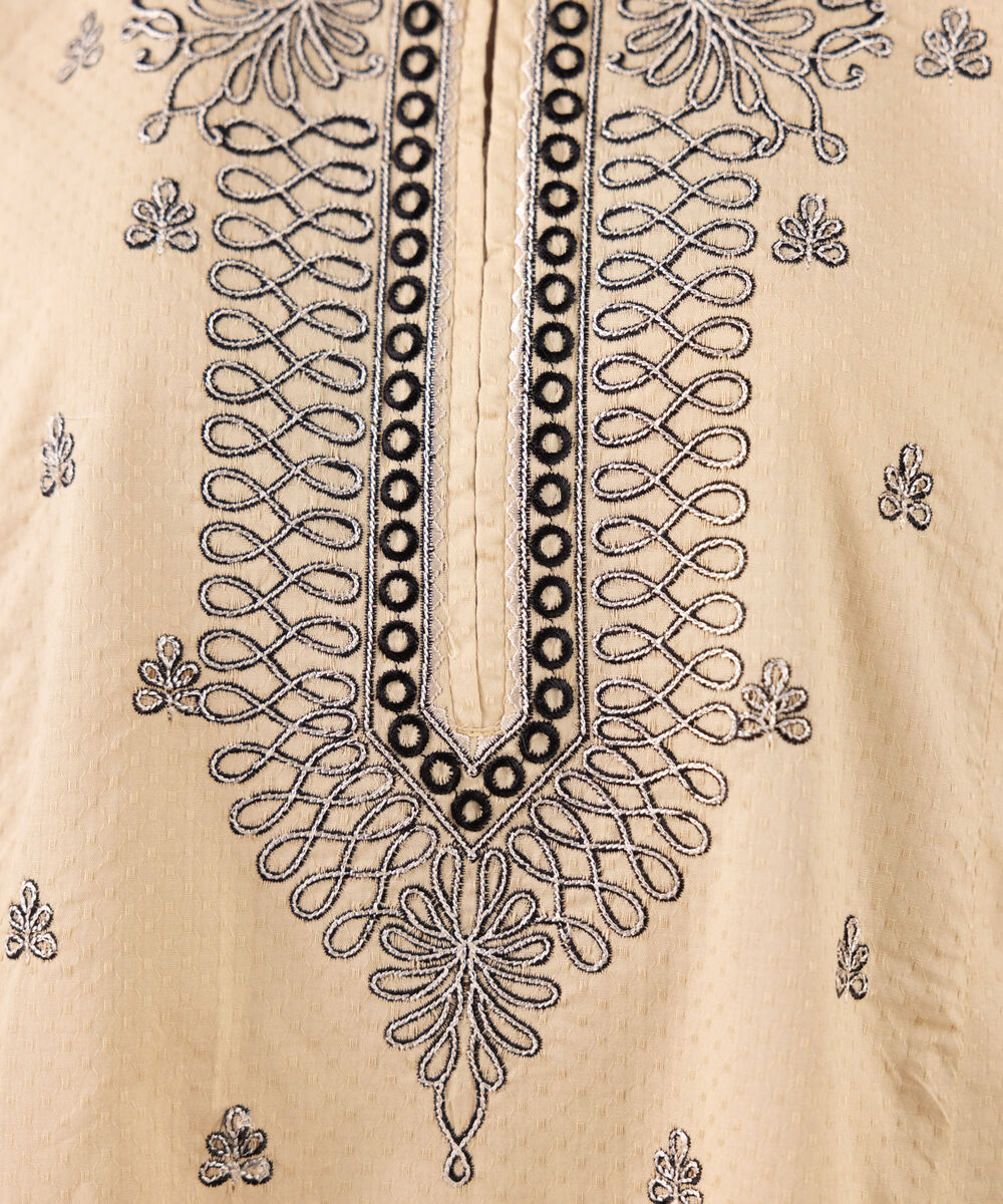 Women's RTW Dobby Beige Embroidered A-Line Shirt