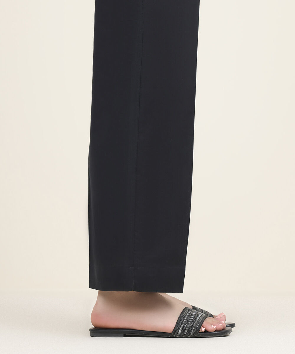 Women's RTW Cambric Black Solid Straight Pants