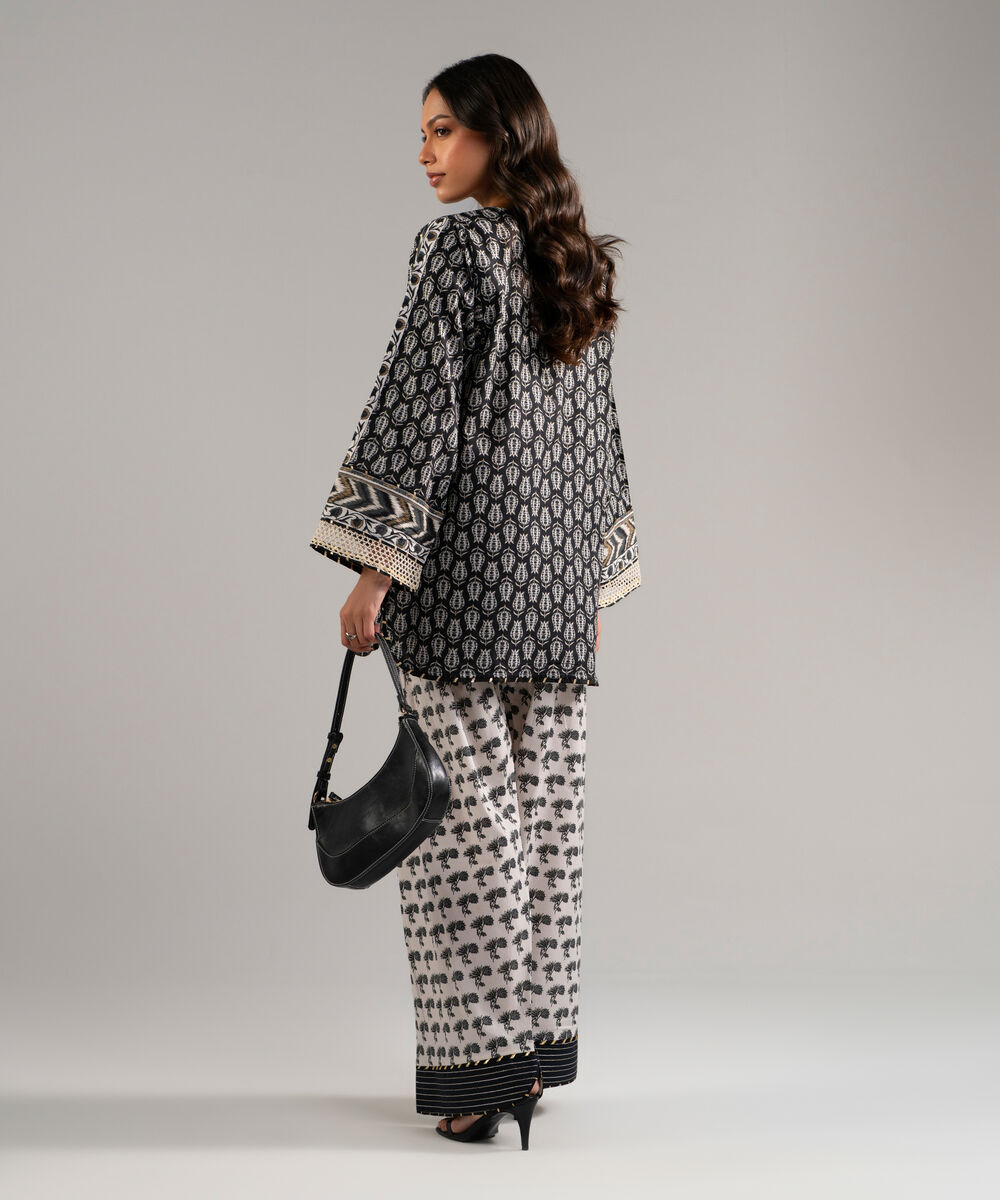 Women's RTW Dobby Printed Black 2 Piece Suit