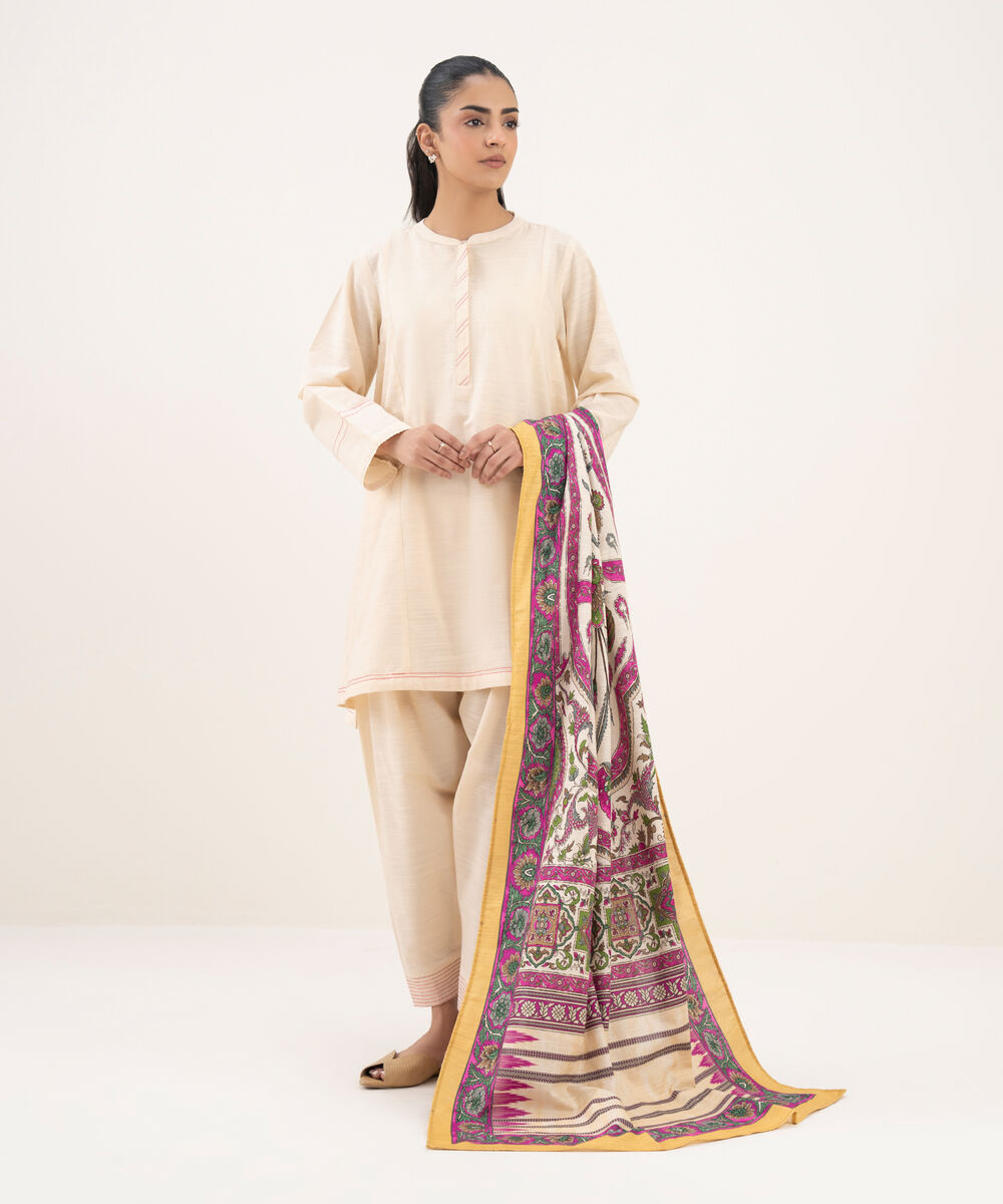 Printed Khaddar Off White Dupatta