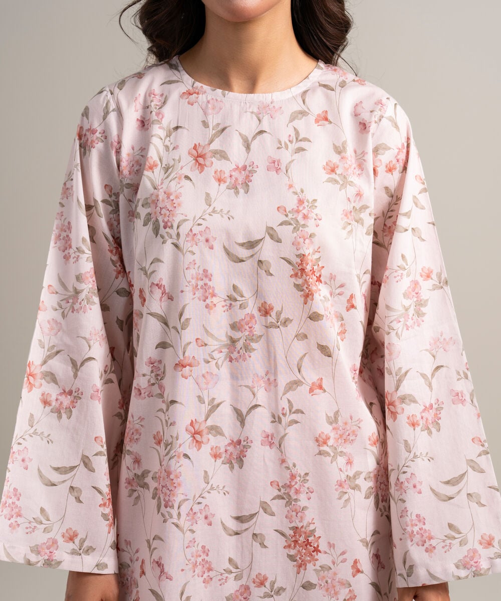 Women's Unstitched Lawn Embroidered Light Pink 3 Piece Suit