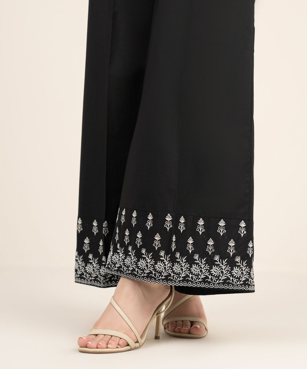 Women's RTW Cambric Embroidered Black Flared Pants