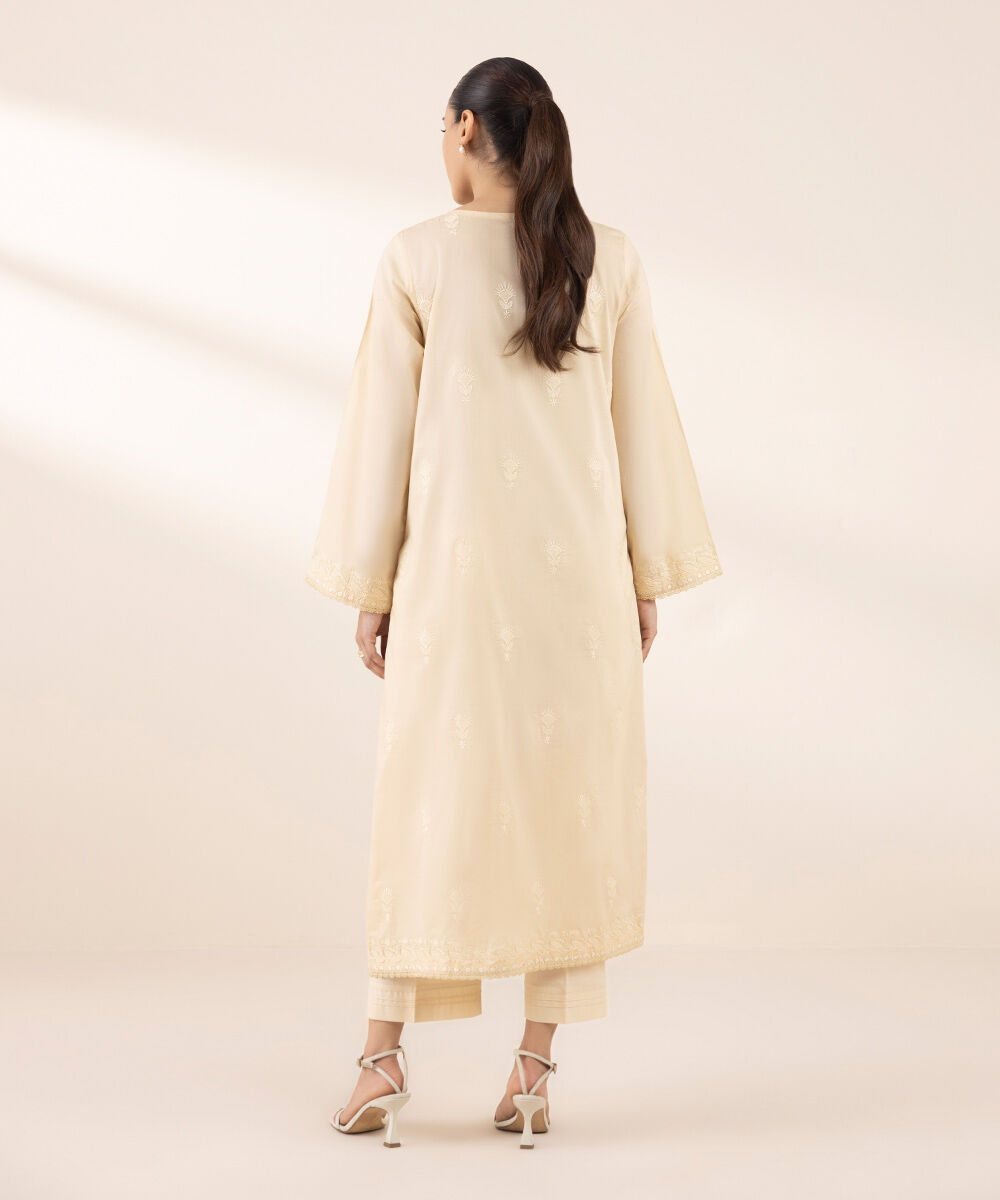 Women's RTW Lawn Yellow Embroidered A-Line Shirt