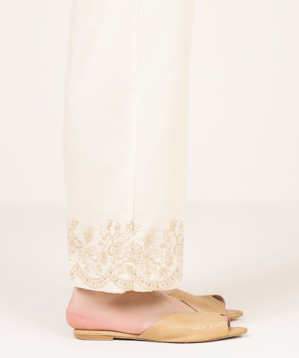 Women's RTW Dobby Embroidered Off White Culottes