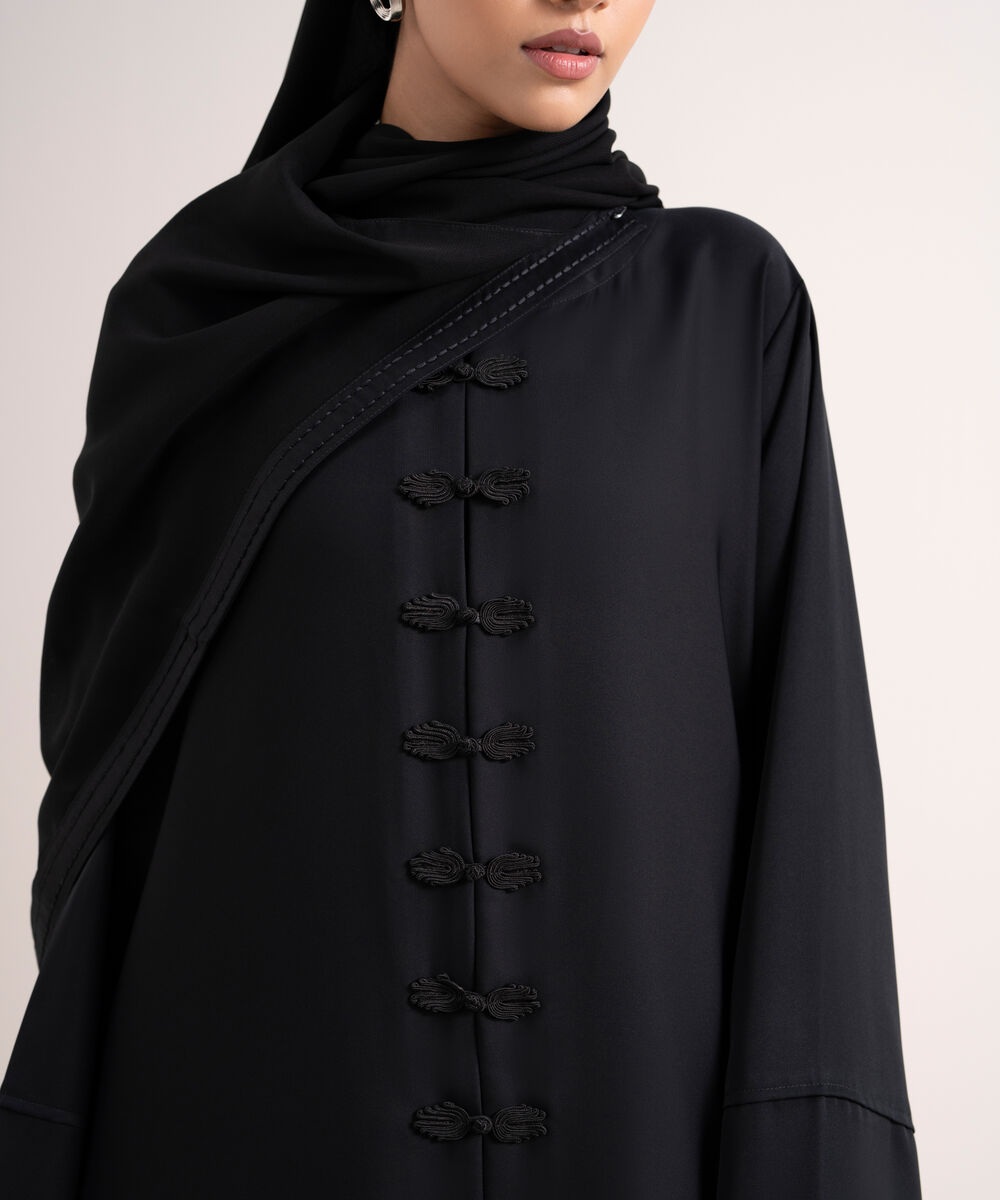 Women's Black Front Open Abbaya Set