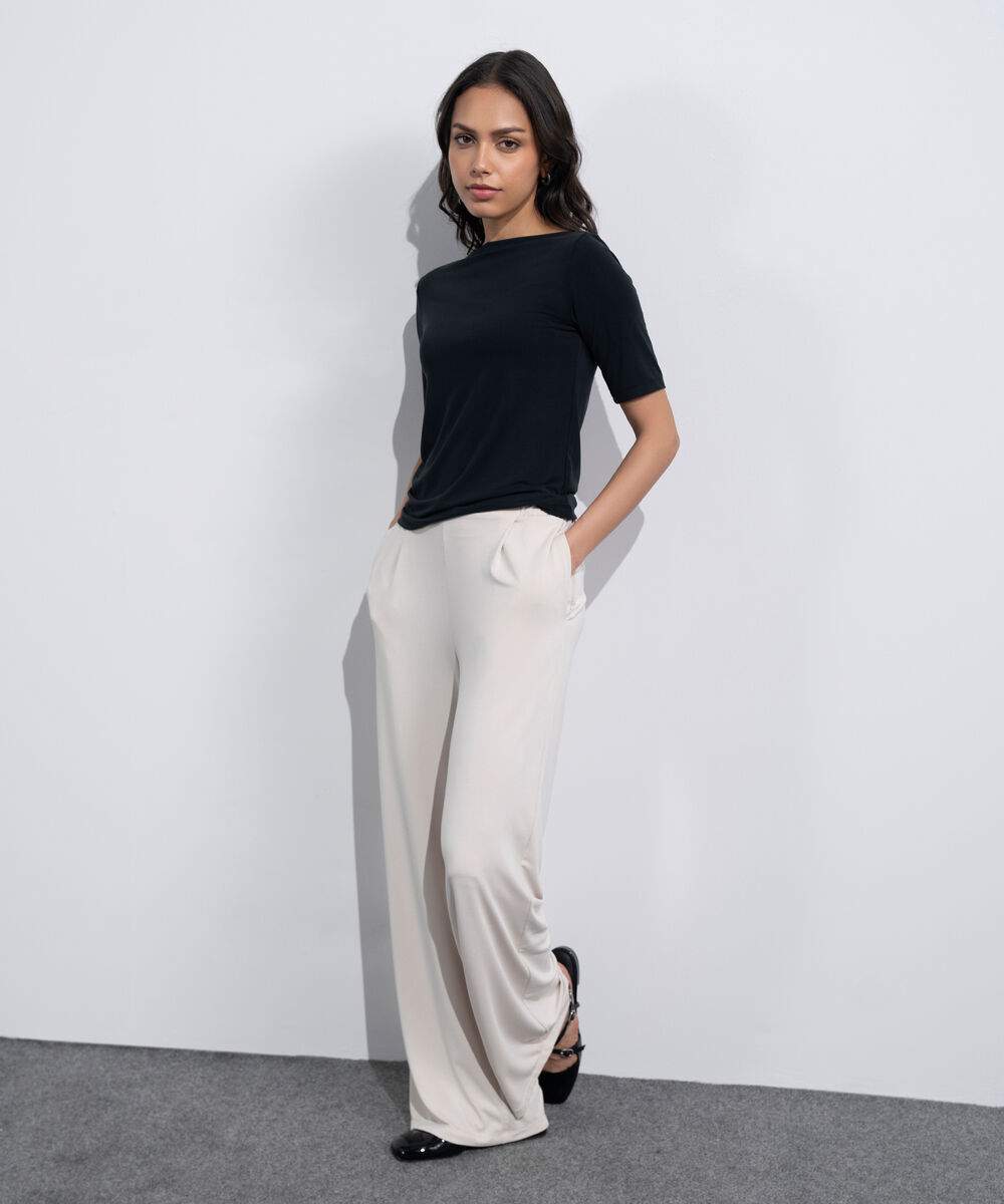 Women's Beige Flowing Pull-On Trousers