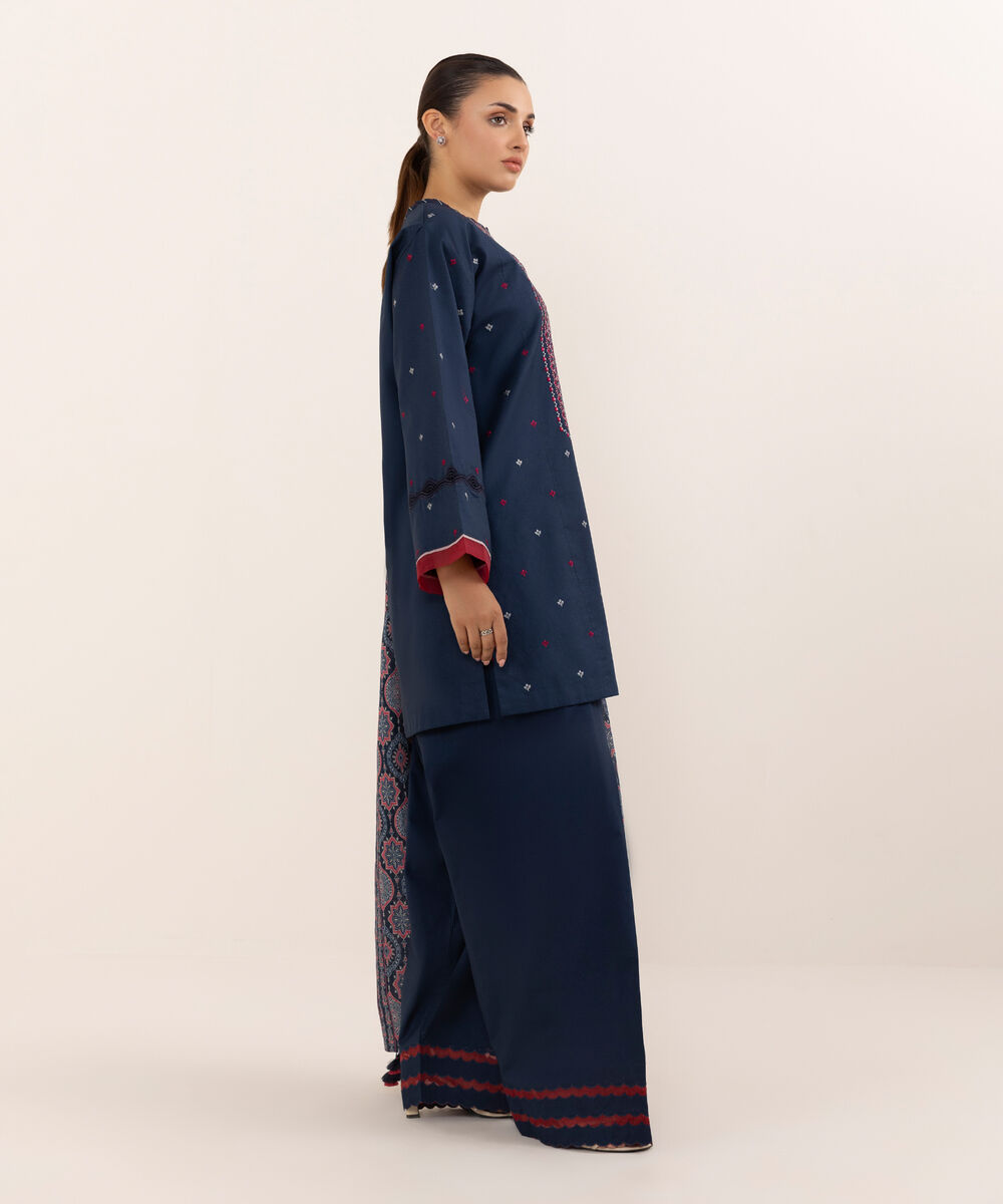 Women's Unstitched Lawn Embroidered Blue Three Piece Suit