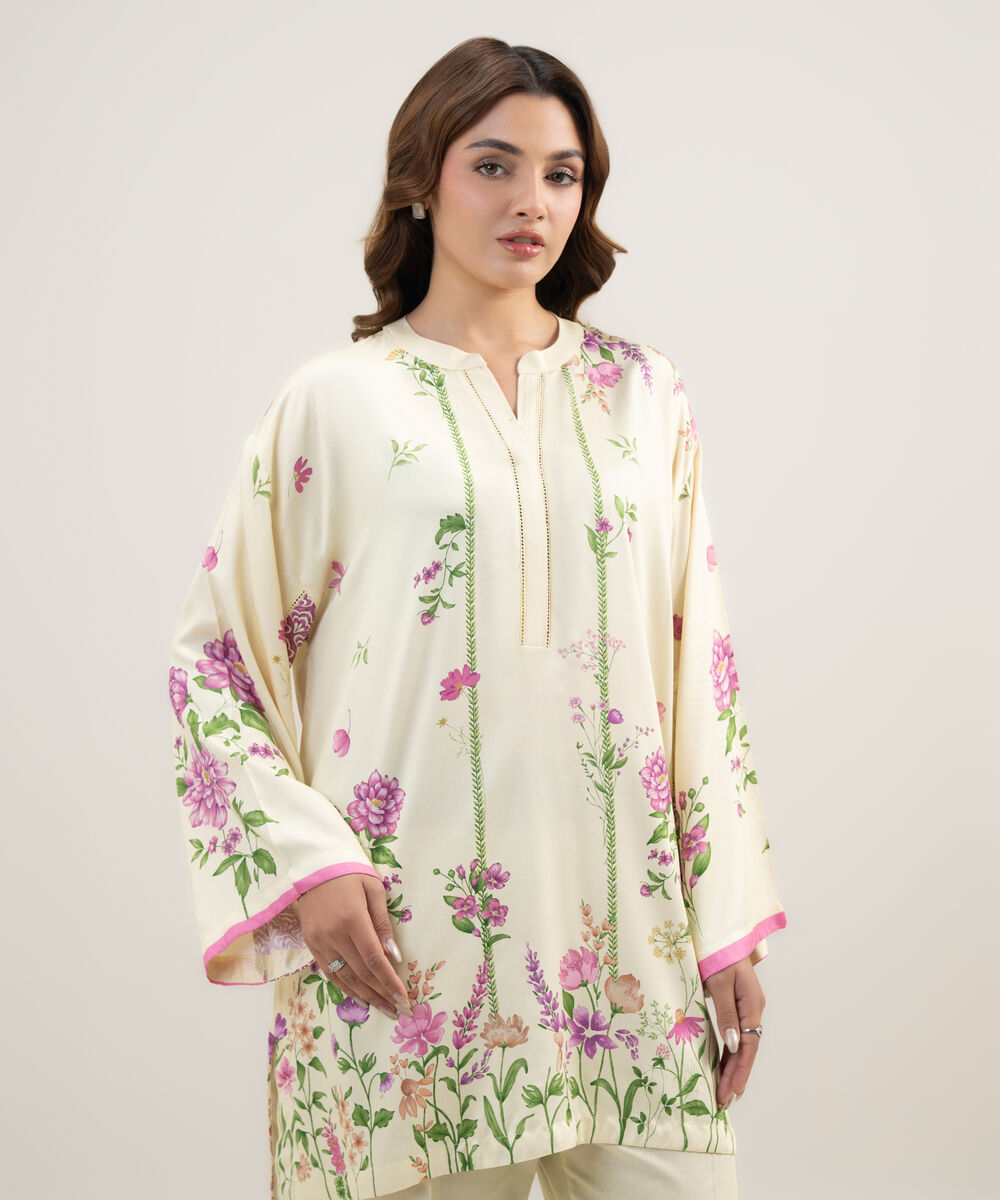 Women's RTW Dobby Printed Pale Yellow 2 Piece Suit