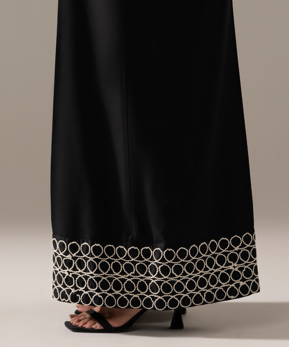 Women's RTW Viscose Marina Embroidered Black Flared Pants