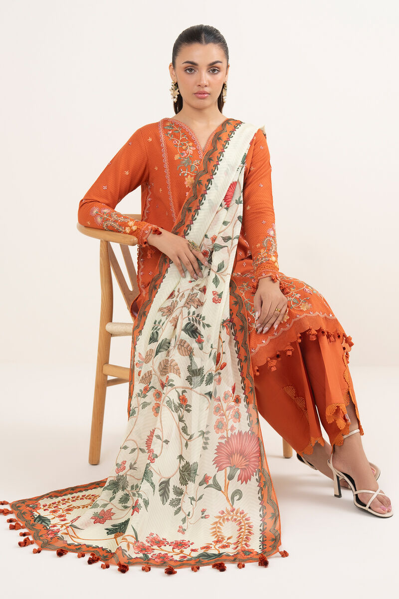 3 Piece - Embroidered Dobby Suit