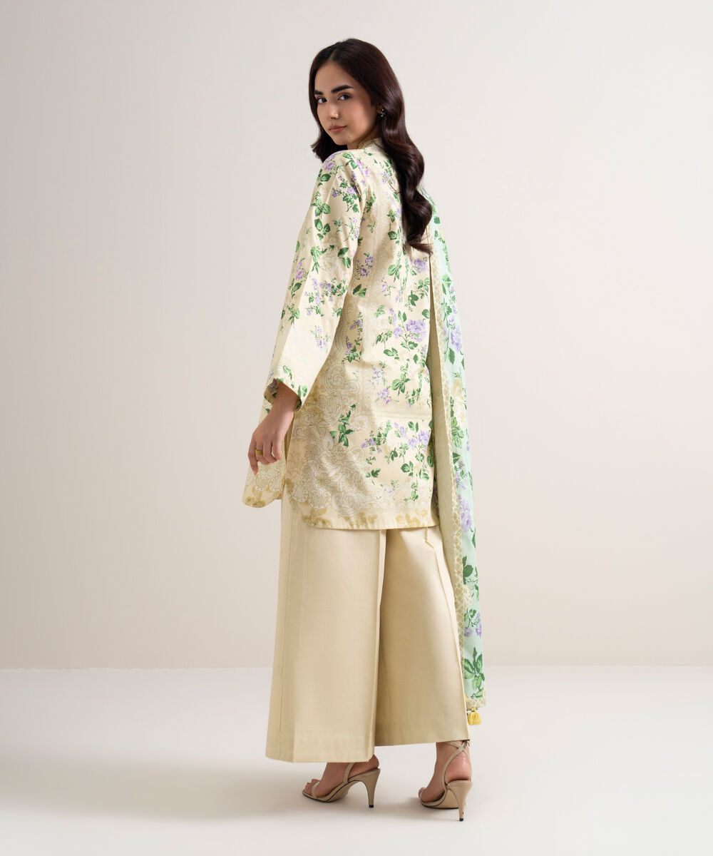 Women's Unstitched Lawn Printed Off White 2 Piece Suit