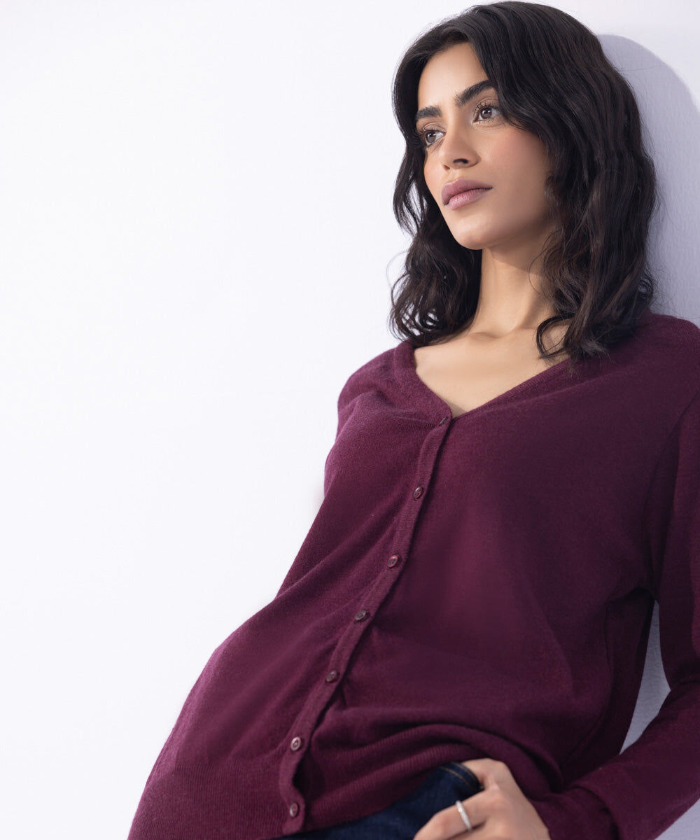 Woman - Red Light Weight Knit Cardigan