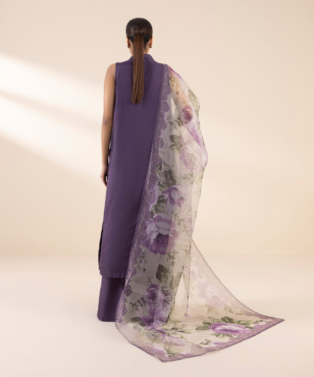 Woman - Purple 3 Piece - Embroidered Organza Suit