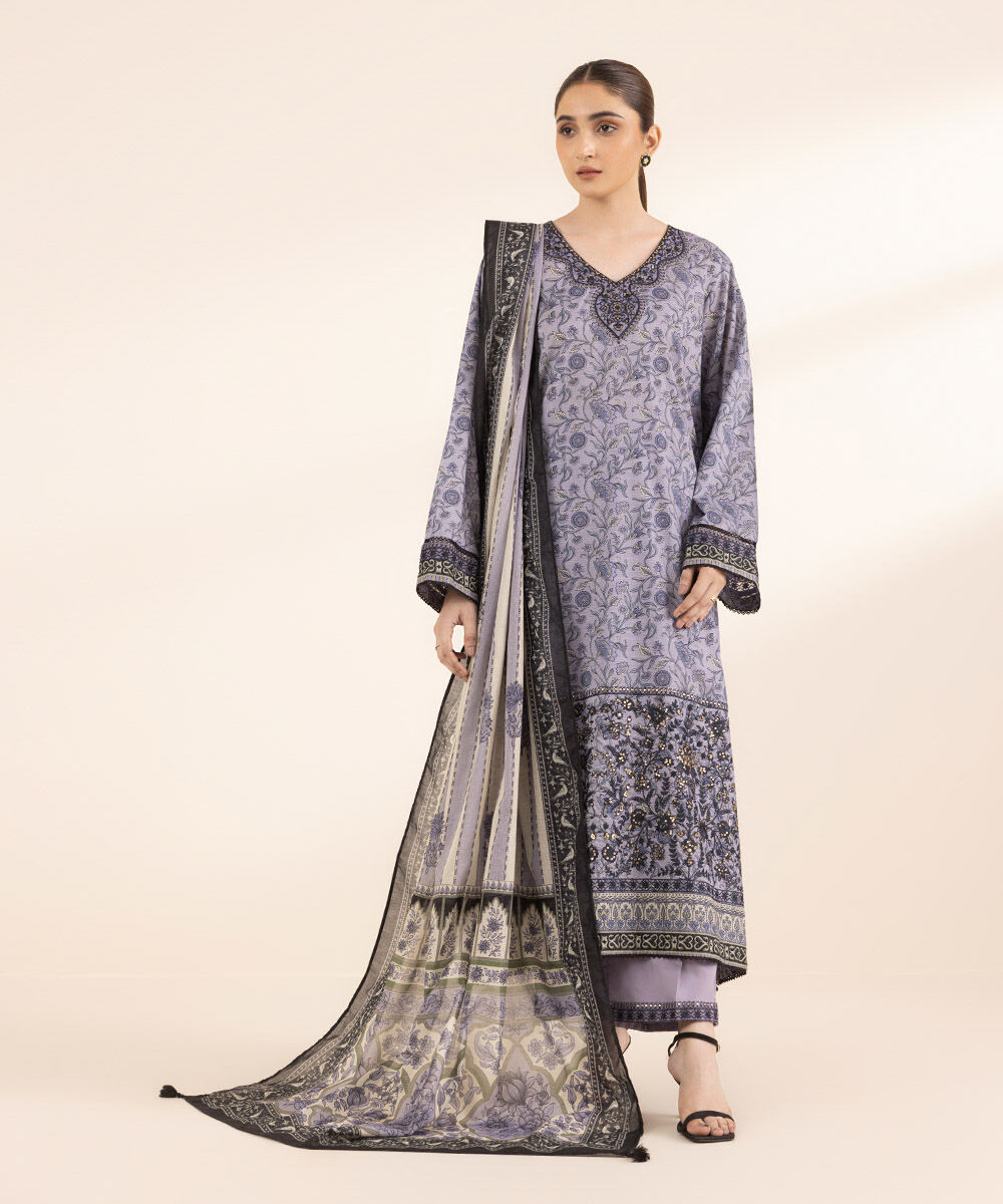 Women's RTW Lawn Purple Embroidered A-Line Shirt