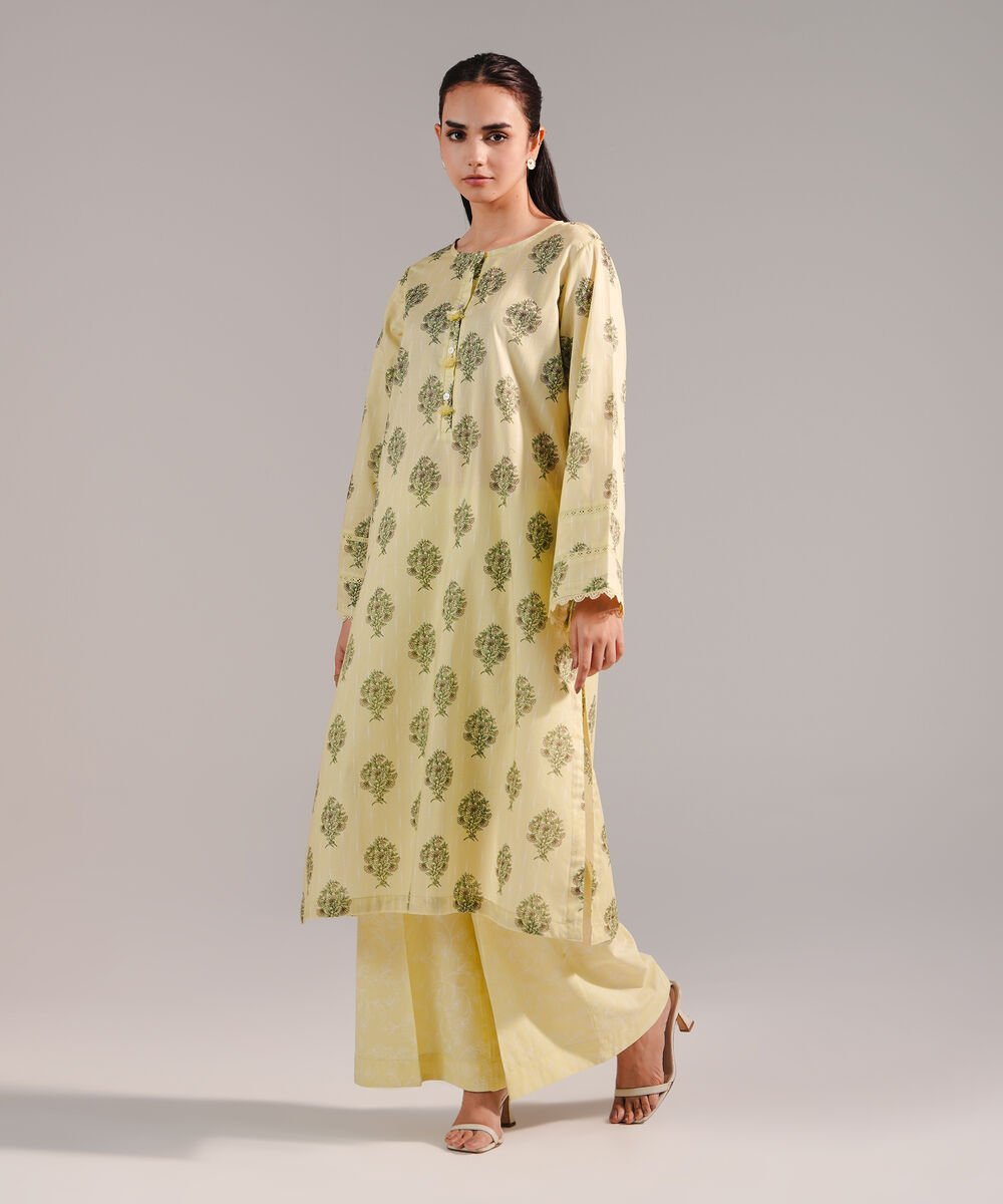 Women's RTW Lawn Printed Lime Yellow Straight Shirt