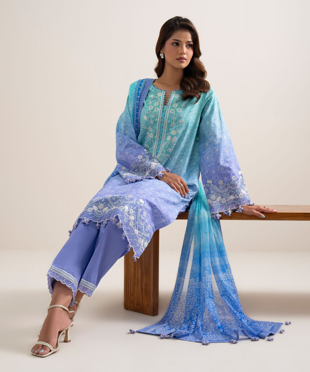Women's Unstitched Lawn Embroidered Multi 3 Piece Suit
