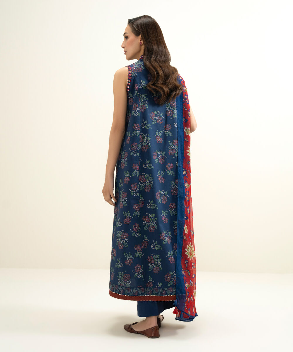 Women's Unstitched Lawn Embroidered Blue 3 Piece Suit