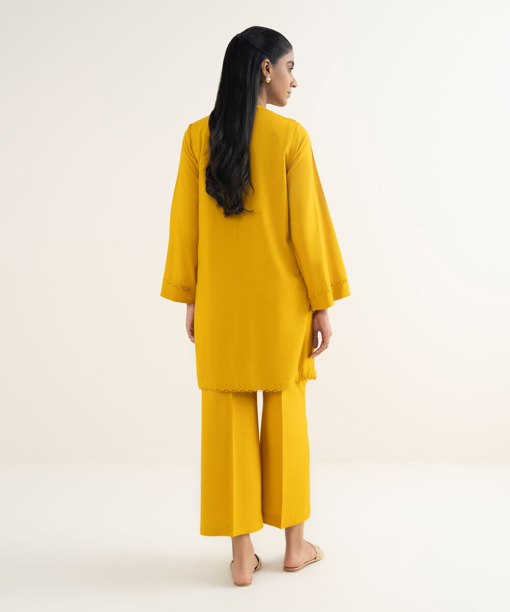 Women's RTW Khaddar Solid Yellow Straight Shirt
