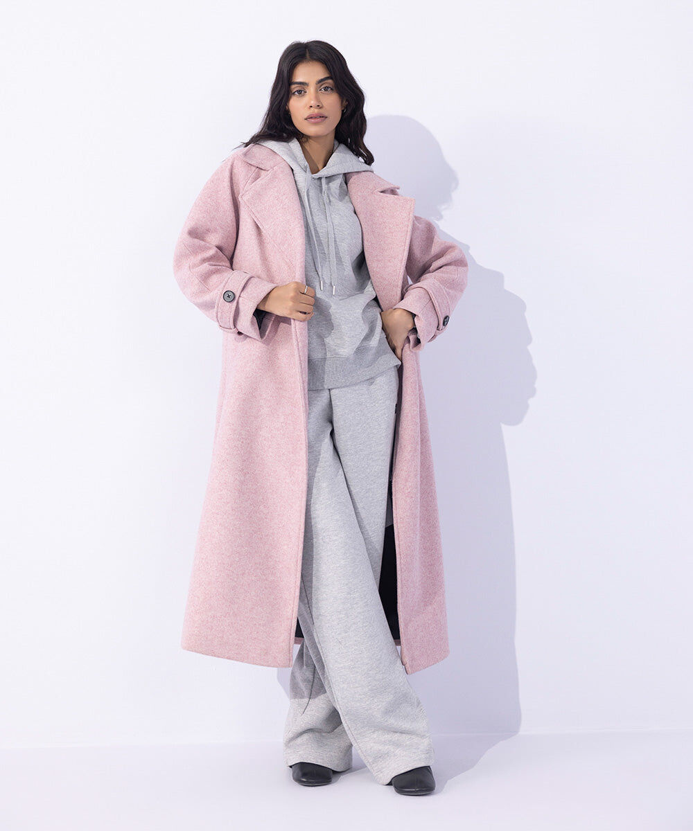 Woman - Pink Double Breasted Long Coat
