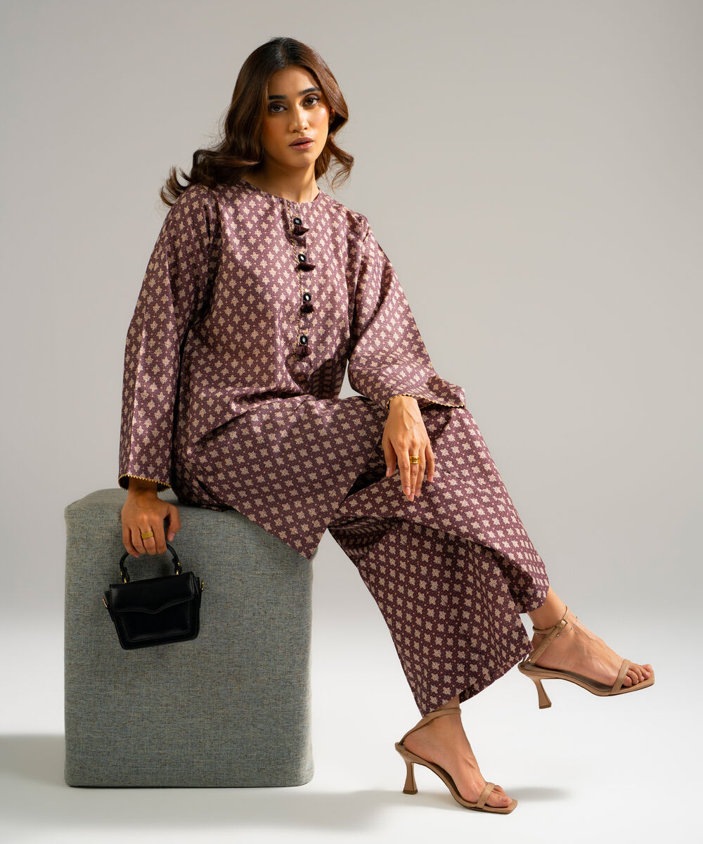 Women's RTW Zari Lawn Printed Purple Straight Shirt