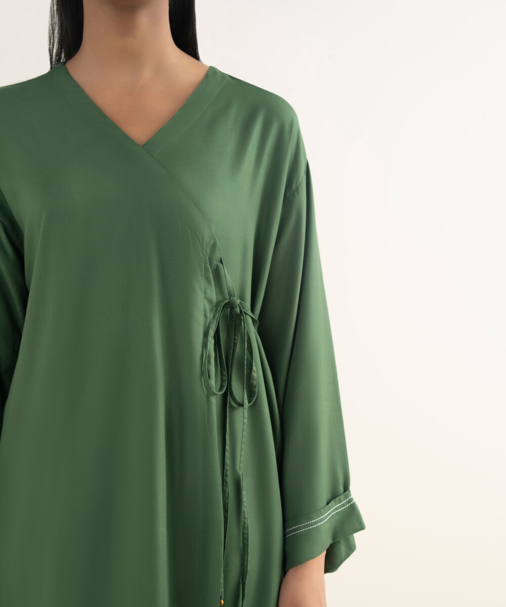 Women's RTW Bedford  Solid Green Drop Shoulder Shirt