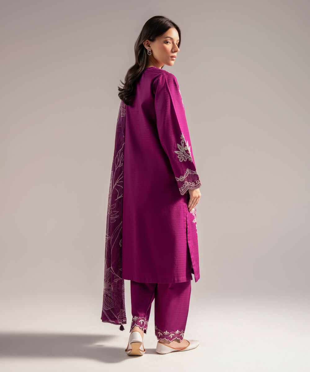 Women's RTW Dobby Embroidered Purple 3 Piece Suit