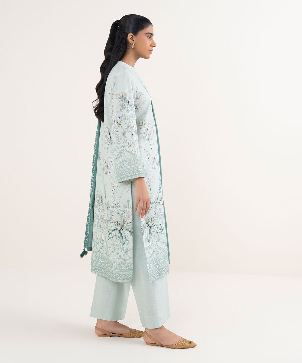 Women's Unstitched Cross Hatch Embroidered Blue 3 Piece Suit