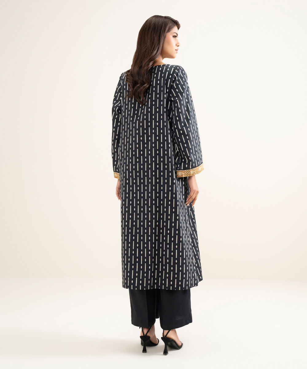 Women's RTW Lawn Embroidered Black A-Line Shirt