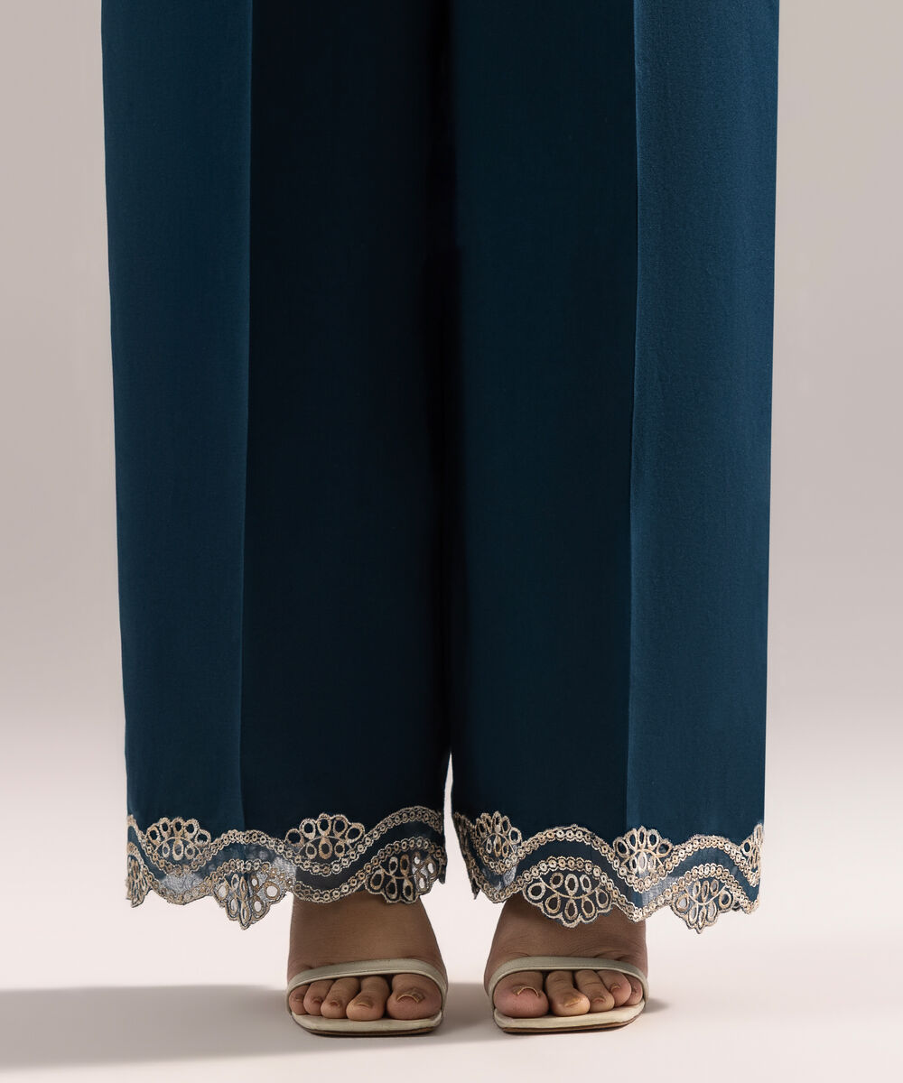 Women's RTW Cambric Embroidered Teal Culottes