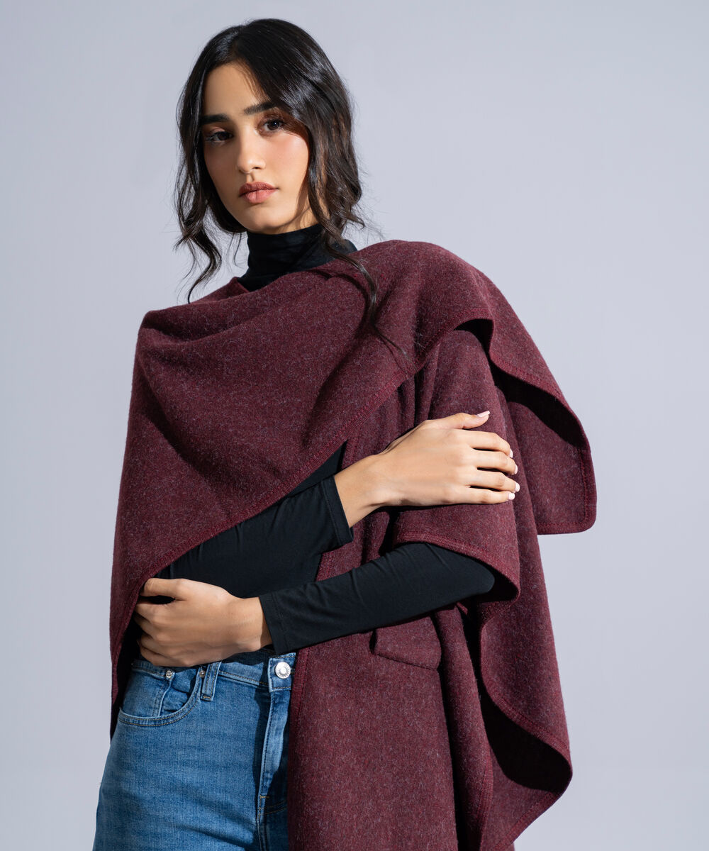 Women's Western Wear Maroon Polyester Cape Shawl