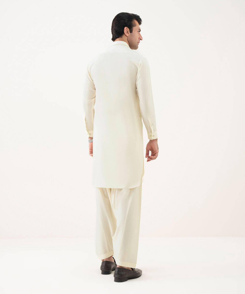 Men's Viscose Plain Off-White Kameez Shalwar
