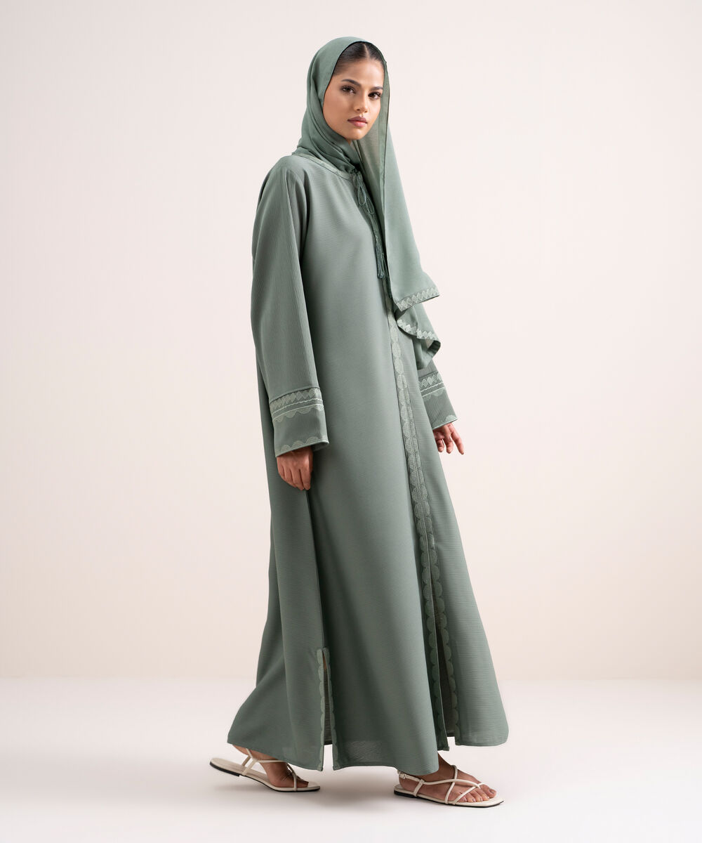 Women's Silky Textured Mint Green Regular Abbaya Set