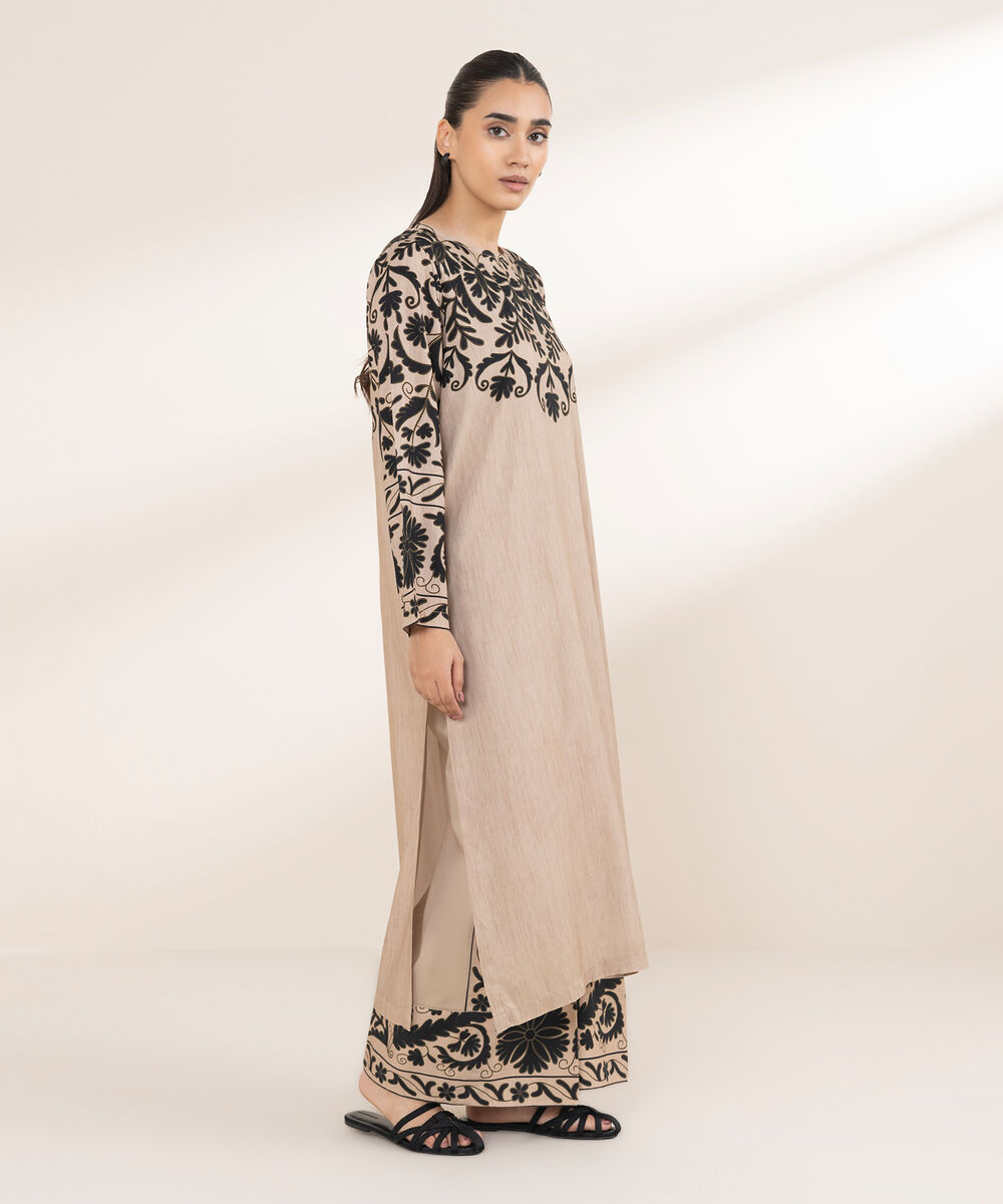 Women's RTW Arabic Lawn Beige Printed A-Line Shirt