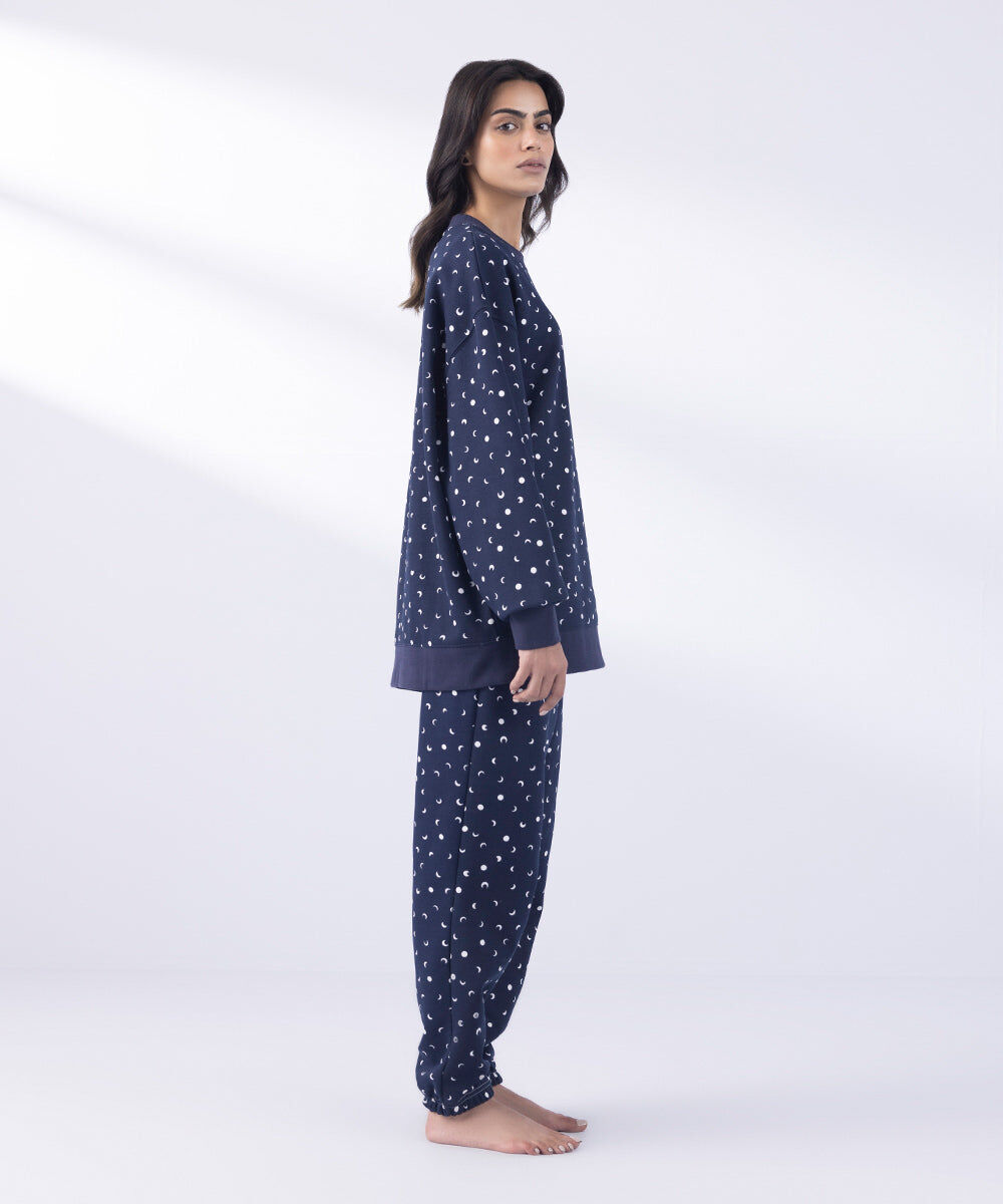 Woman - Blue Printed Oversized Sweatshirt