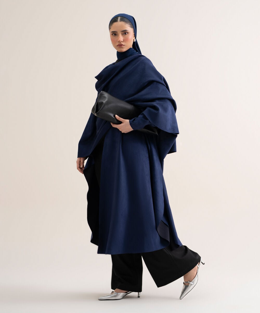 Women's Polyester Navy Blue Kaftan Abaya Set