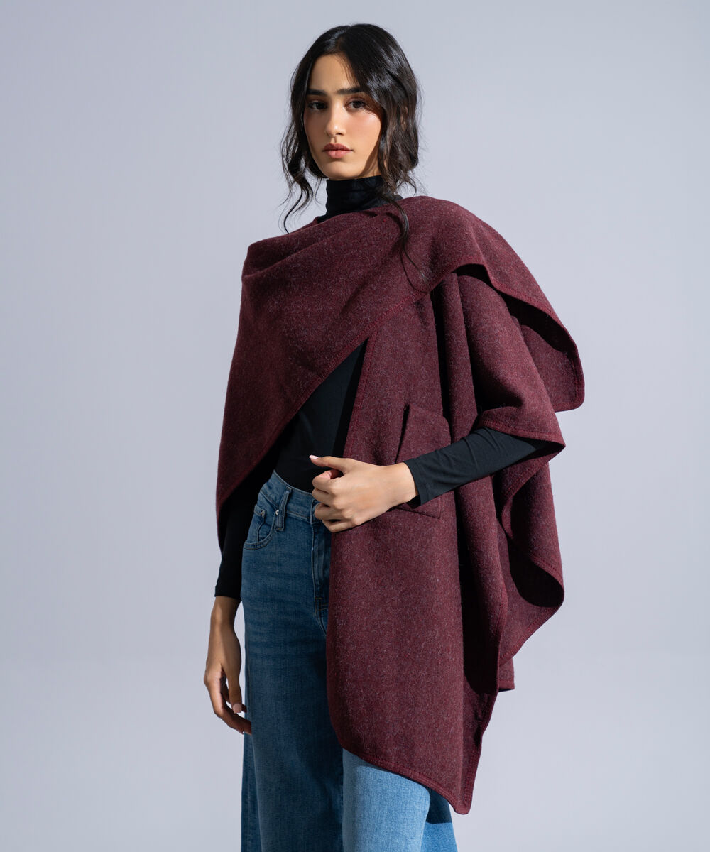 Women's Western Wear Maroon Polyester Cape Shawl
