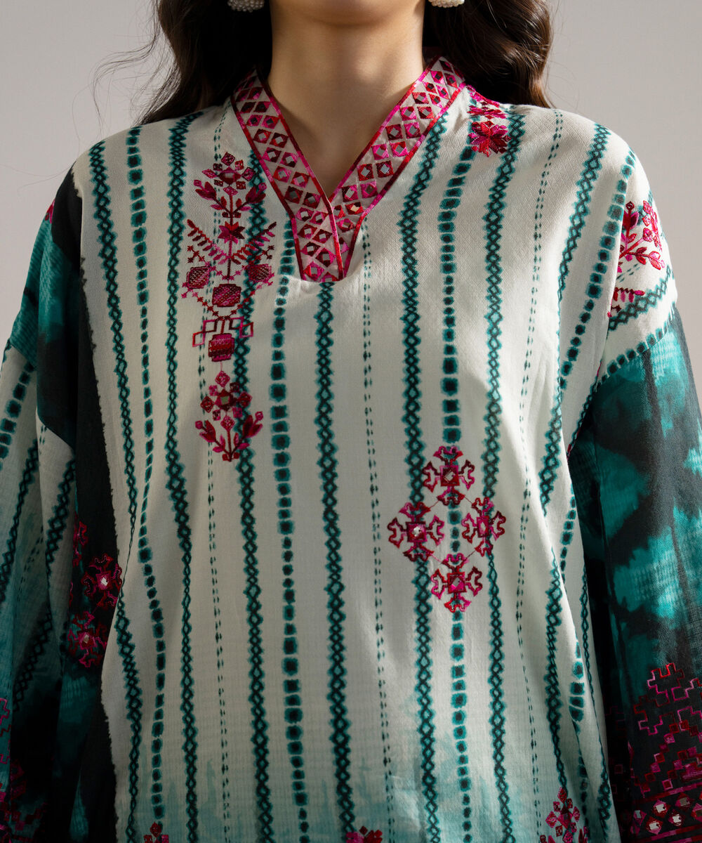 Women's RTW Dobby Embroidered Multi Drop Shoulder Shirt