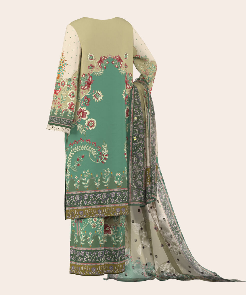 Women's Unstitched Lawn Multi  Embroidered 3 Piece Suit