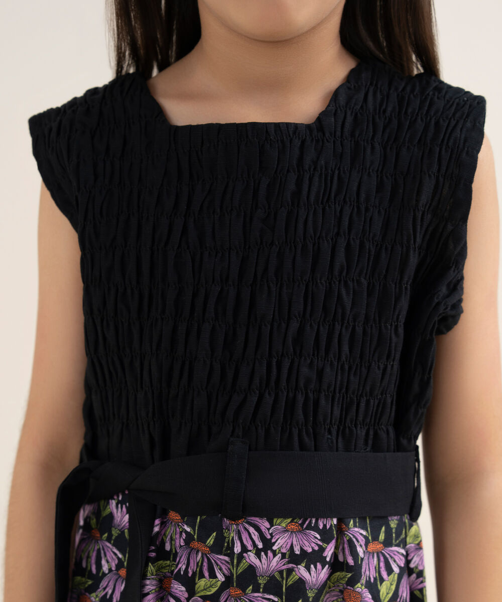 Girl's Khaddar Printed Black Jumpsuit