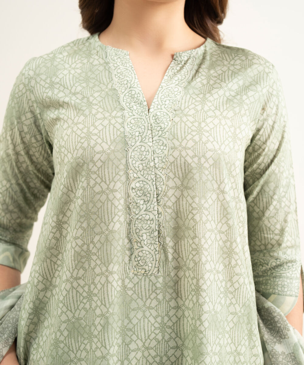 Women's Unstitched Lawn Green Embroidered 3 Piece Suit