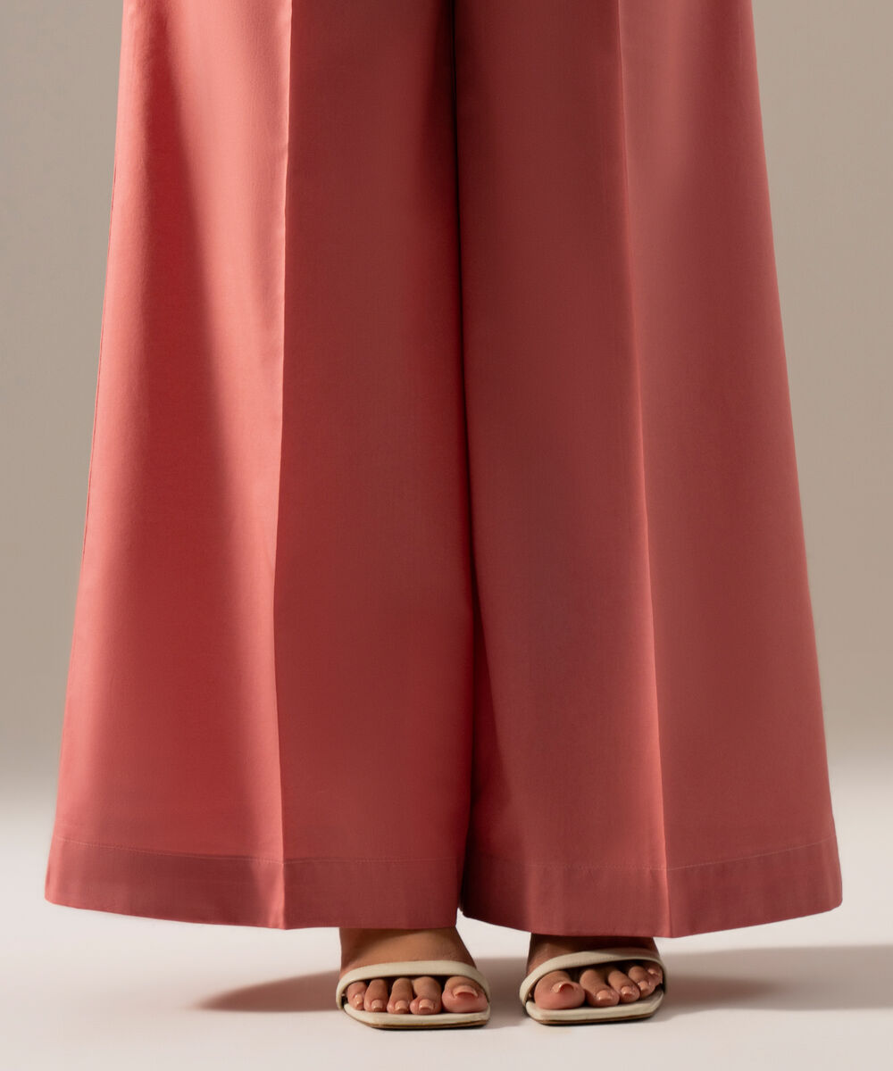 Women's RTW Cambric Solid Muted Pink Flared Pants