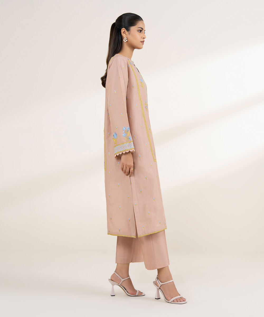 Women's RTW Dobby Pink Embroidered Boxy Shirt