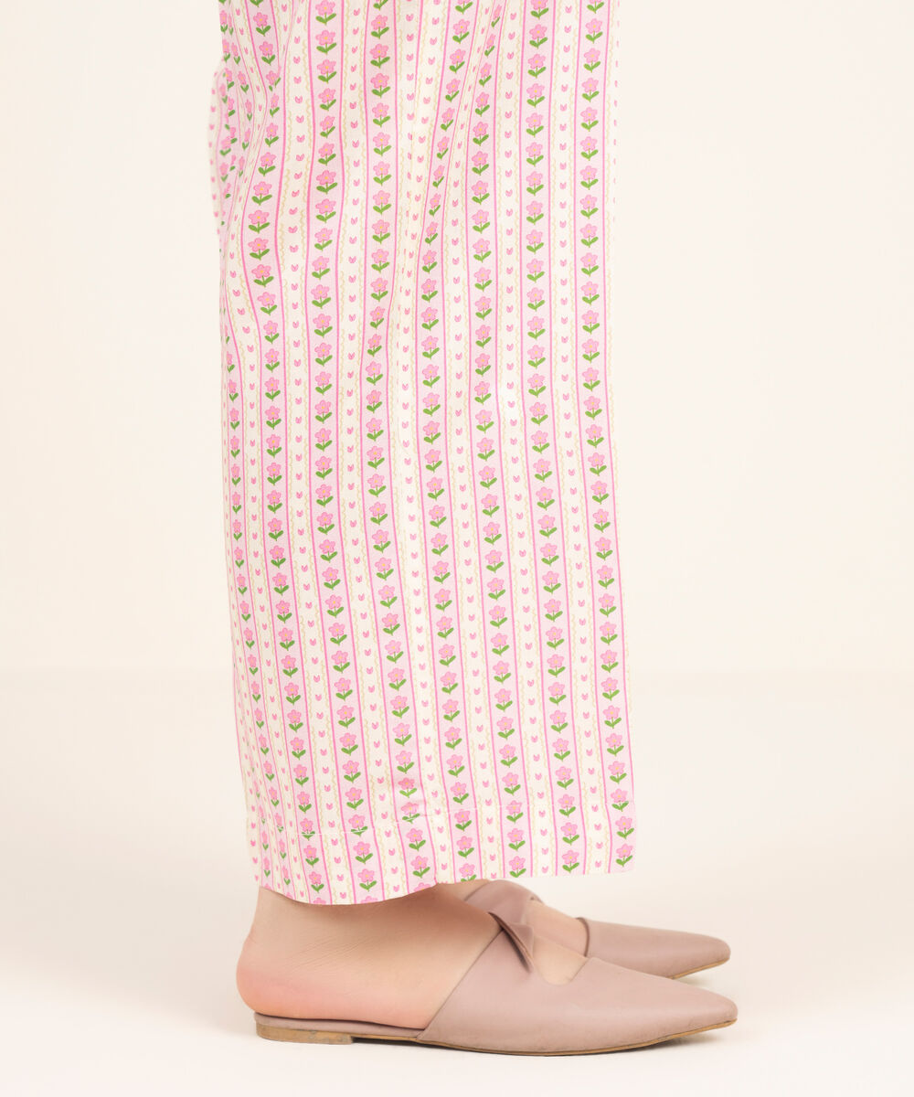 Women's RTW Linen Viscose Printed Off White Straight Pants