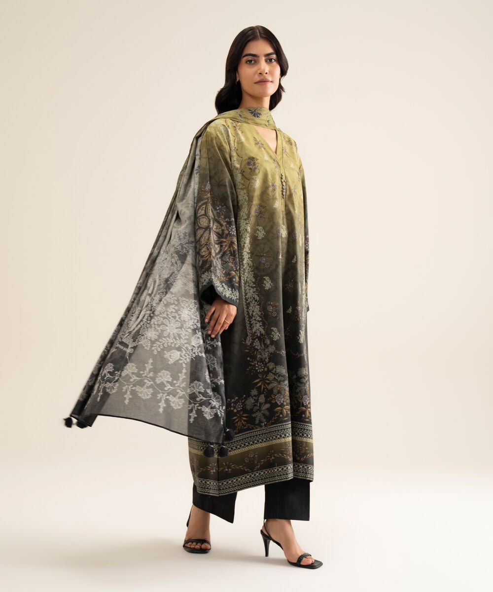 Women's Unstitched Cotton Printed Multi 3 Piece Suit