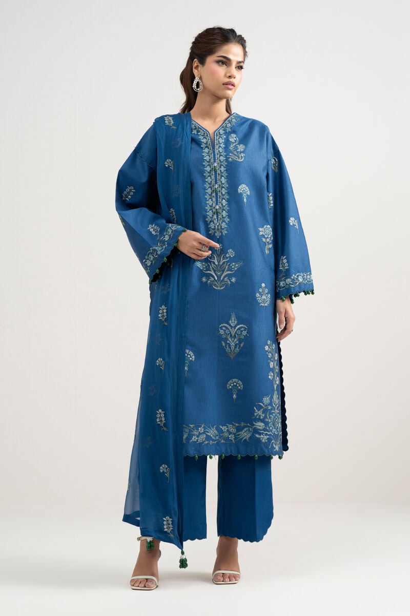 3 Piece - Embroidered Cotton Net Suit