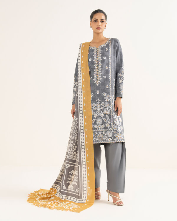 3 Piece - Embroidered Cotton Jacquard Suit