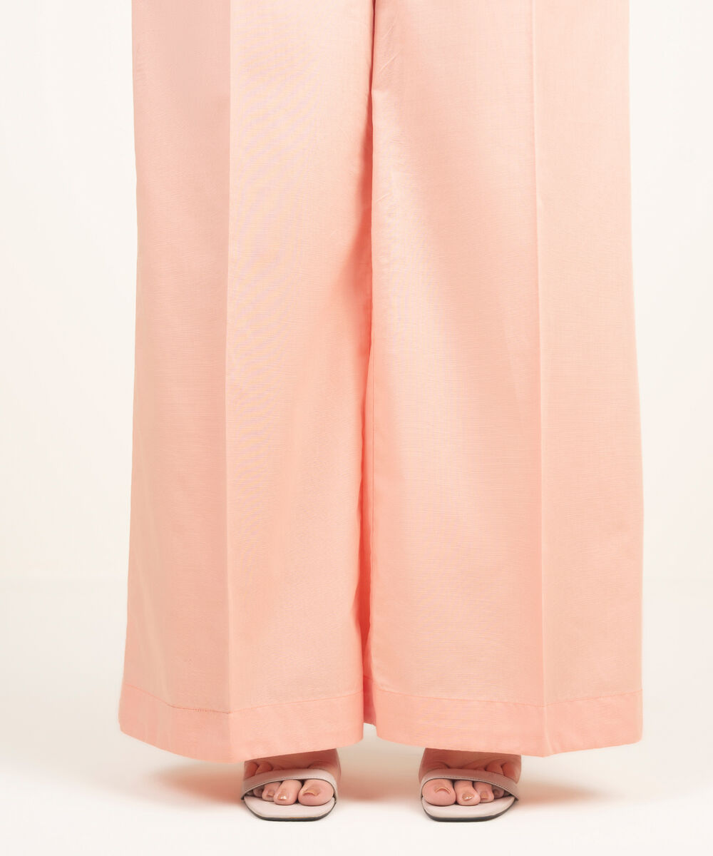 Women's RTW Cambric Solid Pink Flared Pants